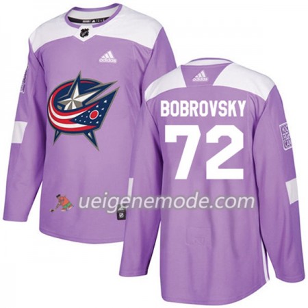 Herren Eishockey Blue Jackets Trikot Sergei Bobrovsky 72 Adidas 2017-2018 Lila Fights Cancer Practice Authentic